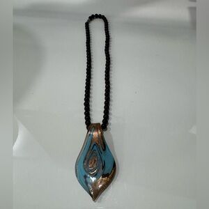 Elegant Murano Glass Blue and Gold Pendant short Necklace